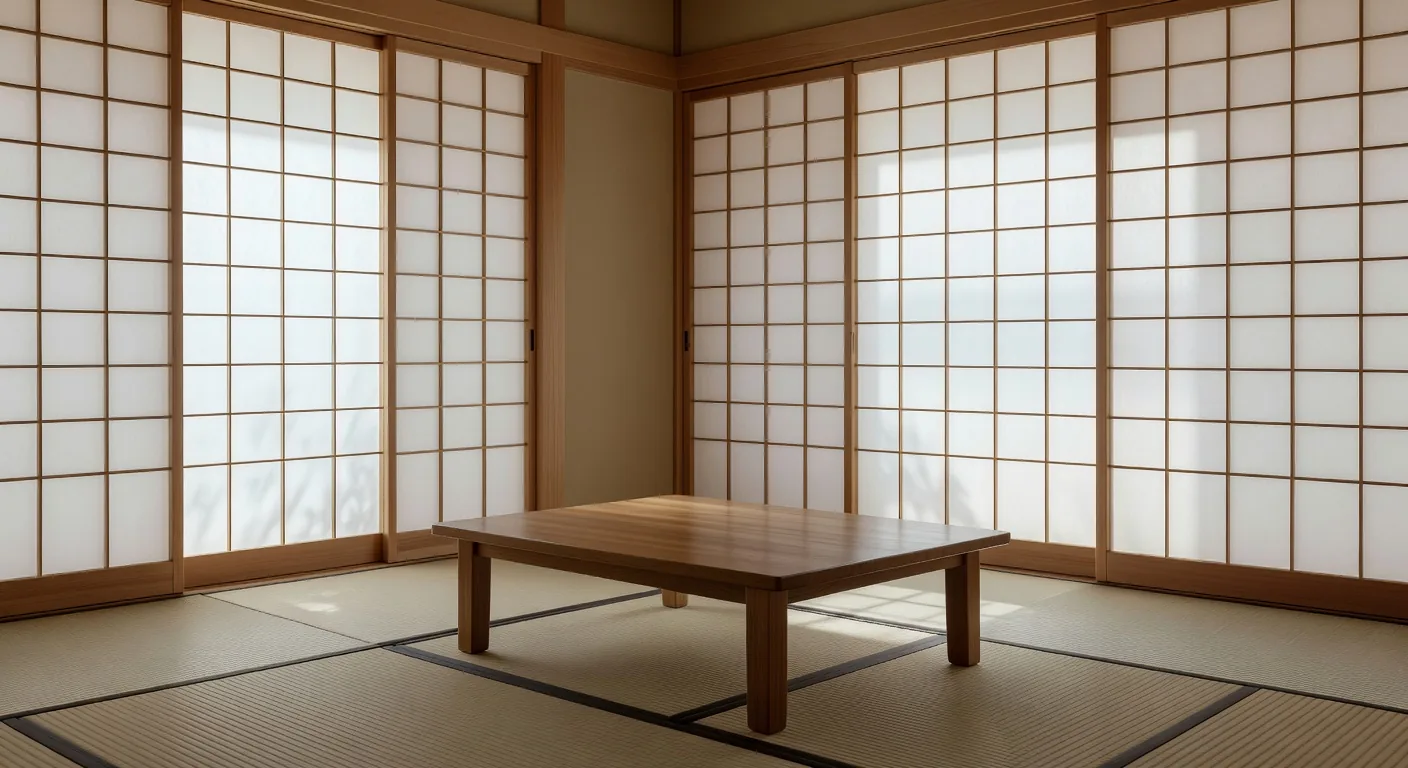 Shoji paper screen interior room with diffused natural light