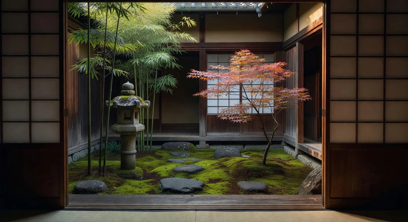 Tsubo-niwa courtyard garden with moss and stone lantern