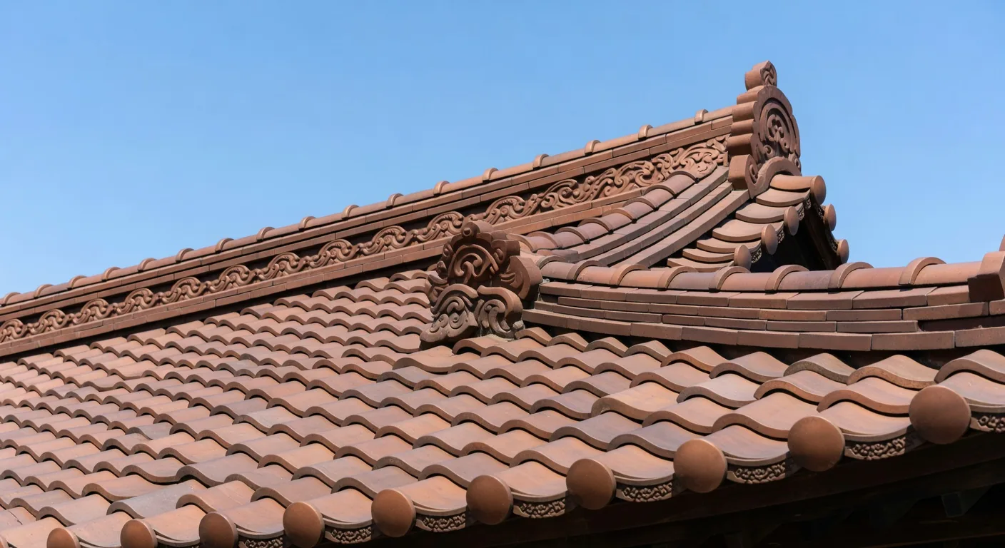 Kawara clay roof tile detail showing traditional grey Japanese roofing
