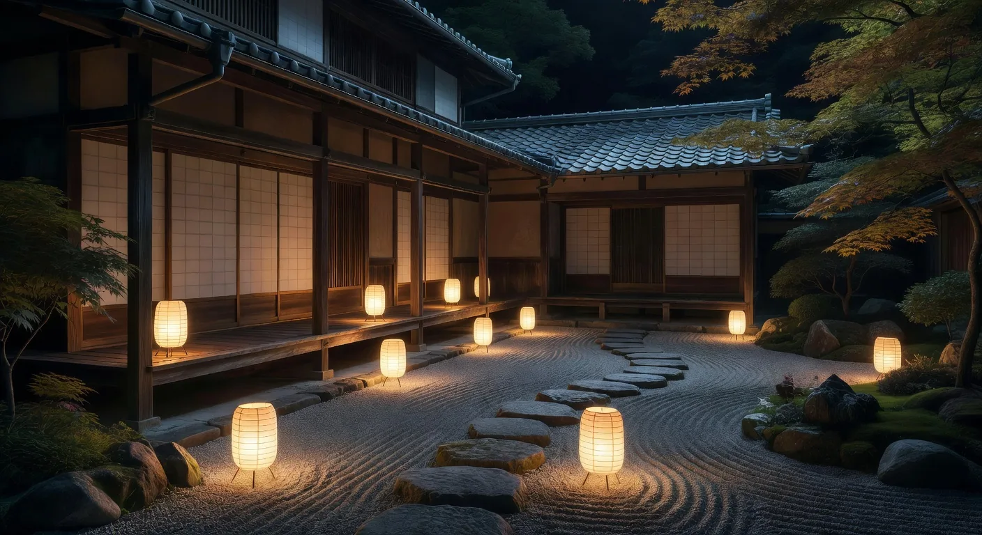 Night lanterns at traditional Japanese home